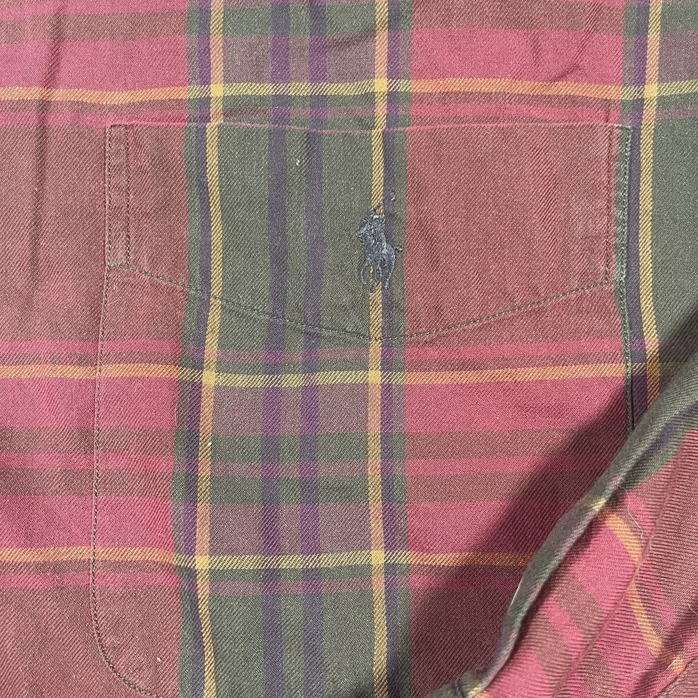 Polo Ralph Lauren Vintage ButtonDown Men's L Tartan Plaid‎ Cotton Burgundy